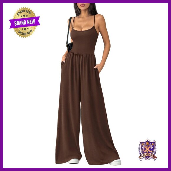 Sleeveless Wide Leg Jumpsuit Adjustable Straps Side Pockets OEKO-TEX